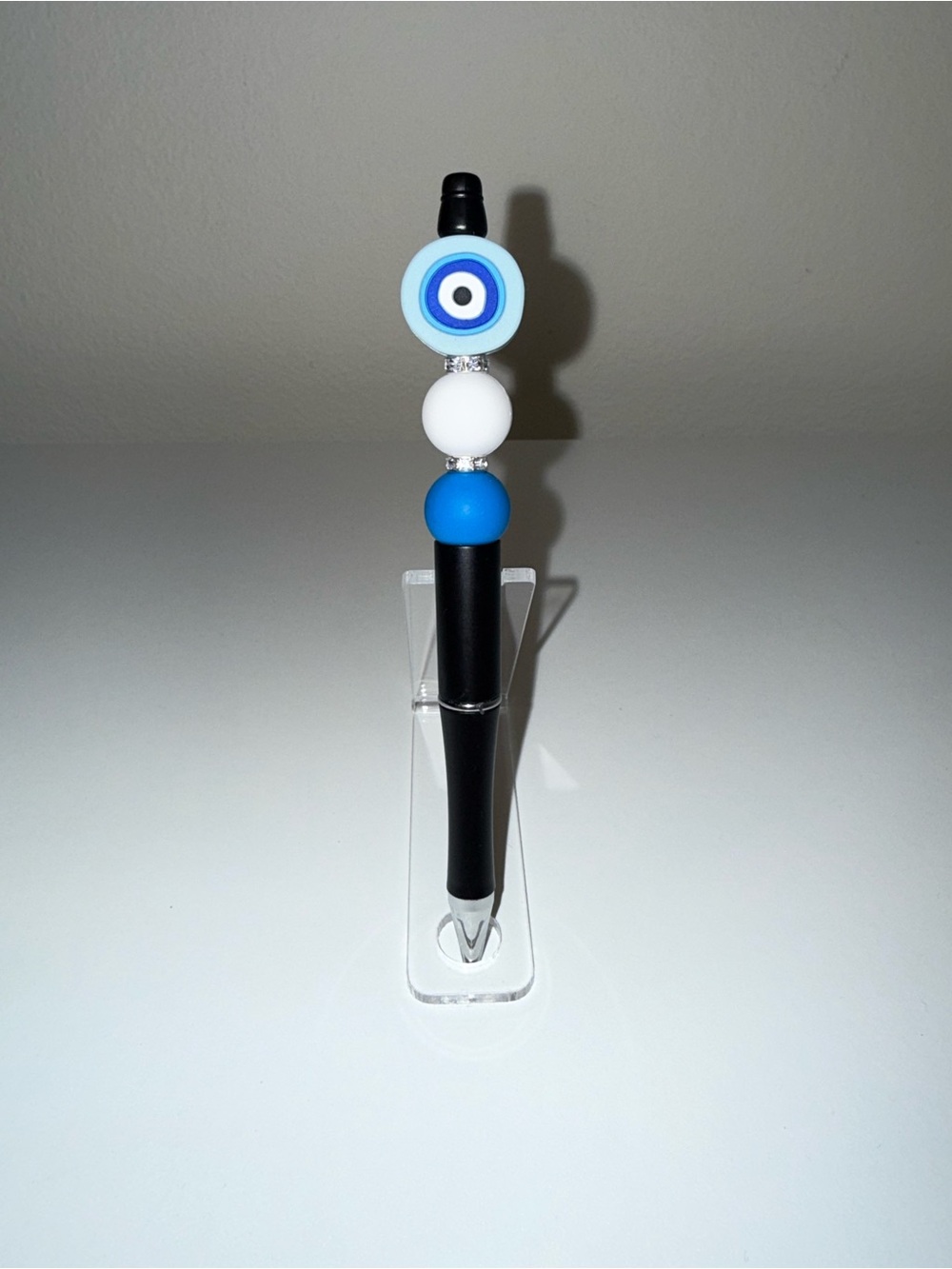 Evil Eye Beaded Black Pen with Blue and White Accents